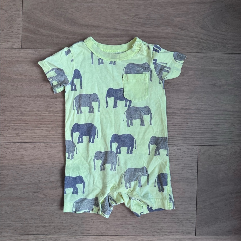 Tea Collection Romper - Elephant Walk in Kiwi - 12-18M.